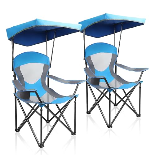 ALPHA CAMP Heavy Duty Canopy Camping Chair, 350 lbs Capacity Oversized Folding Chair with Adjustable Sunshade, Portable Su...