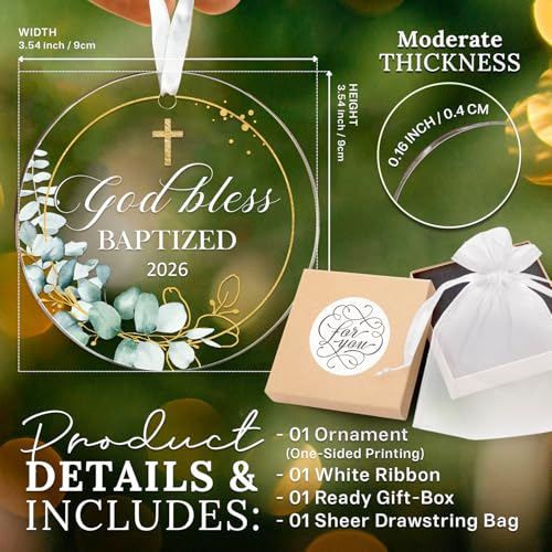 HEXMOZ Christian Easter Baptism Gifts for Boys, Girls, Adults - God Bless Baptized Ornament 2026 - Cross Christening Gift ...