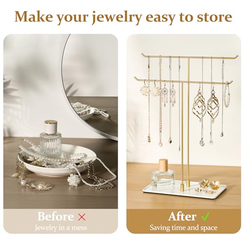 bussdis Necklace Stand Aesthetic Necklace Holder: Metal Necklace Organizer for Home Decor, Gold