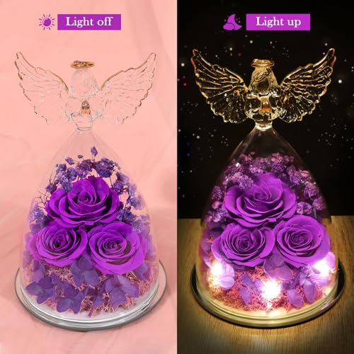 FIACO Gifts for Mom Grandma from Daughter Mothers Day Preserved Roses Forever Flowers in Glass Angel Figurines Fresh Flowe...
