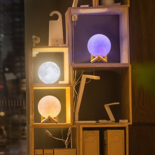 LOGROTATE Moon Lamp, 16 Colors LED Night Light for Kids 3D Printing Moon Light with Stand& Remote/Touch Control & Timing, ...