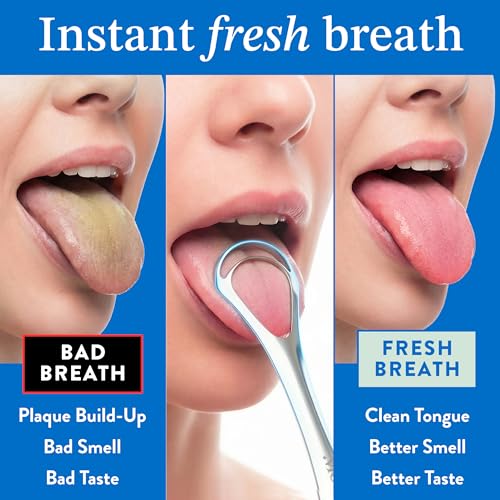 BASIC CONCEPTS Tongue Scraper for Adults (2 Pack), Reduce Bad Breath (Travel Cases Included), Stainless Steel Tongue Clean...