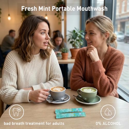 Mouthwash Travel Size Portable Packets to Go, Alcohol & Fluoride Free Fresh Mint MouthwashStrips for Superior Oral Hygien...