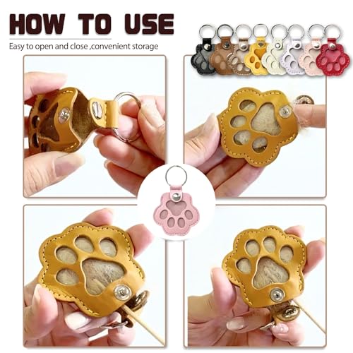 YONNAXO Pet Memorial Gifts for Cat Dog Cute Leather Paw Keychain Pet Hair Keepsake Keyring for Bag Purse Paw Charm Key Holder