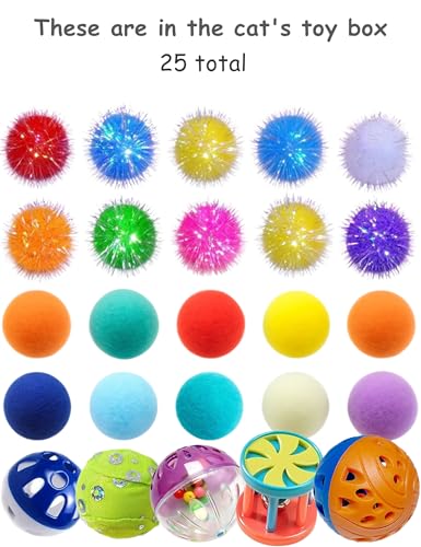 HEUHAI 25 Cat Toys Balls Set Indoor Kitten Safe Colorful Plush & Bell Balls for Play Chase Hunt Interactive Entertainment...
