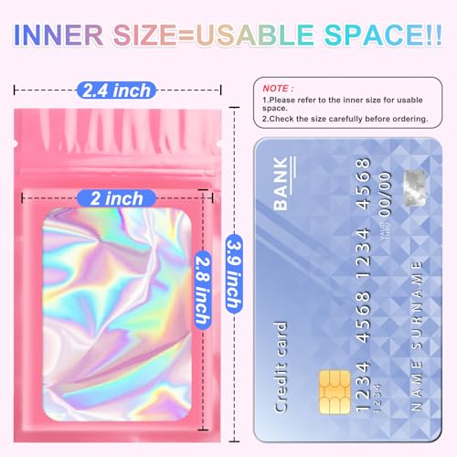 ANZNKU 100 Pack Holographic Mylar Bags, Smell Proof Sealable Packaging Bags with Clear Window for Small Business, Resealab...