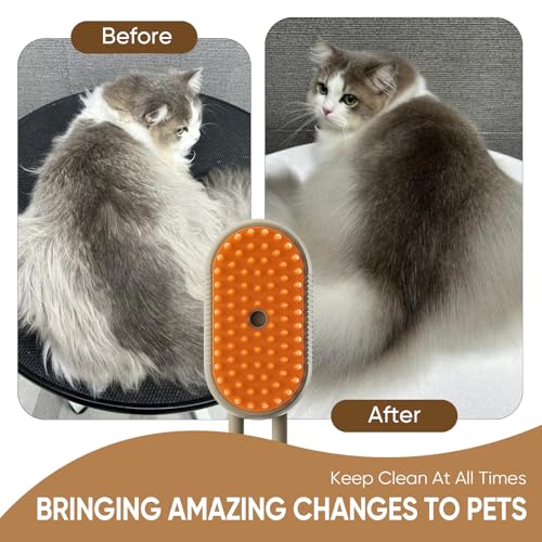 CRAFTIVIO 4-in-1 Cat Steam Brush for Shedding – Self-Cleaning Comb for Long and Short Hair Cats and Dogs, Steam Pet Brush ...