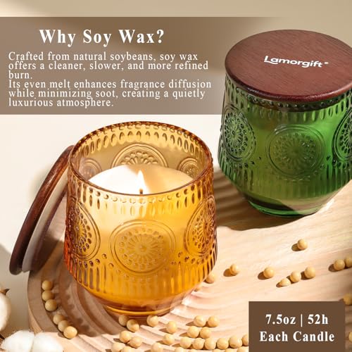 2 Pcs Soy Wax Scented Jar Candles Set, Vanilla Cinnamon & Cedar Balsam- Scented Candles for Home, 7.5oz Each, Up to 52 Hou...