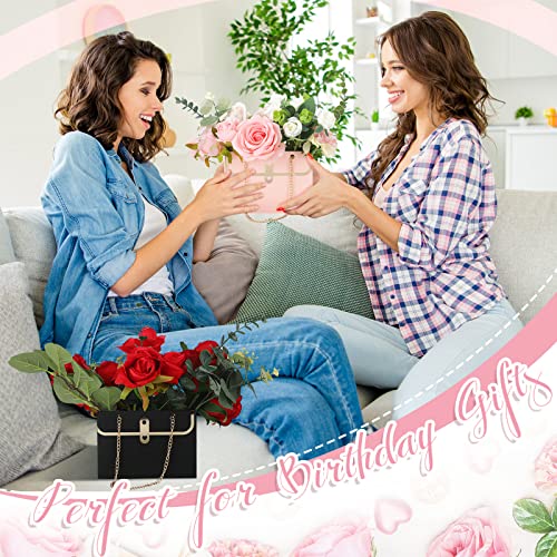 Lincia 12 Pcs Mother's Day Pink White Black Flower Box Wedding Flower Paper Gift Bag Bouquet Boxes with Handle Boxes for A...