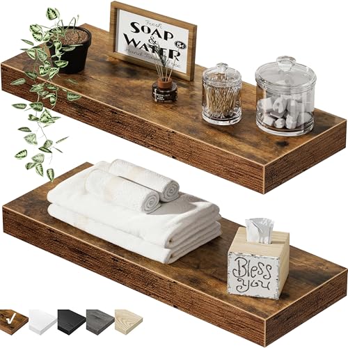QEEIG Bathroom Floating Shelves for Wall - 15.7" Wall Mounted Shelf Over Toilet Farmhouse Home Decor Display Bookshelf Sma...