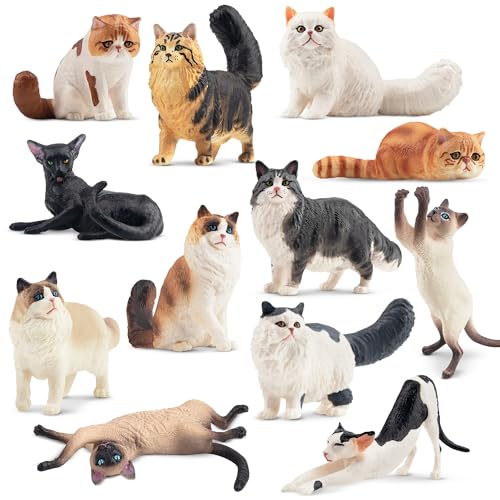 EYSCOTA 12PCS Realistic Cat Figurines, Plastic Cat Figure, Cat Cake Topper Kitten Toy Easter Egg Birthday Gift for Kids an...