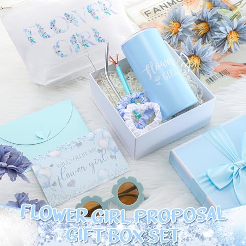 Sieral 9 Pcs Flower Girl Proposal Gifts Set Personalized Flower Girl Tumbler with Straw Bride Gift Box Canvas Bag Sunglass...