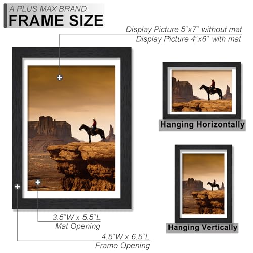 A PLUS MAX 5x7 Picture Frame Set of 2, Black Engineered Wood Frame for 5 x 7 Inch Picture Poster Photo, Light Weight 5 by ...