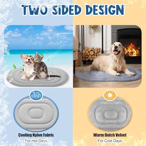 Fiwochic 4 Pack 35" x 19" Cooling Mats for Pet Dog with Storage Bags - Reversible Ice Silk & Velvet Pad Washable Summer Co...
