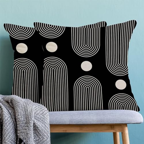 Jecuwo Boho Mid Century Pillow Covers 20x20 Inch Set of 2, Abstract Simple Black and White Decorative Throw Pillowcase Boh...