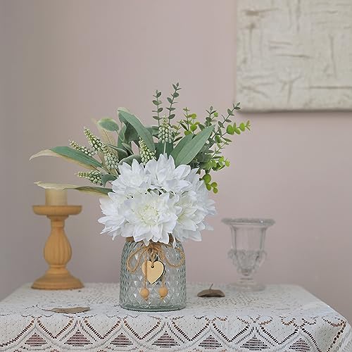 Faux Flowers with Vase,Artificial Silk Flowers in Vase, Fake Plant Eucalyptus and Willow,Flower Arrangement for Home Farmh...