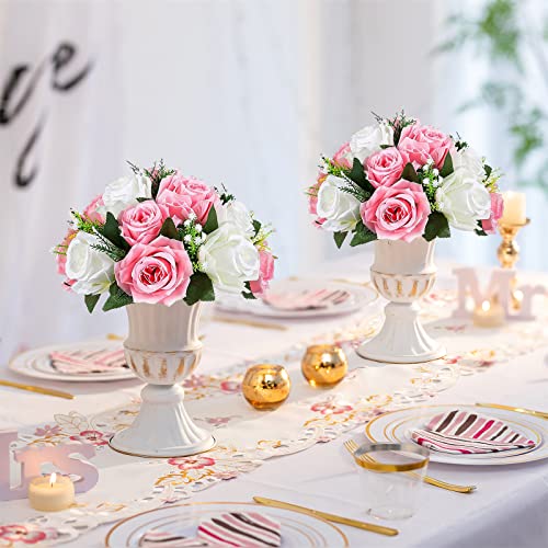 Sziqiqi Pack of 10 Fake Flowers, Silk Rose Flowers, Suit for Wedding/Party Centerpiece Road Lead Flower Rack Decorations, ...