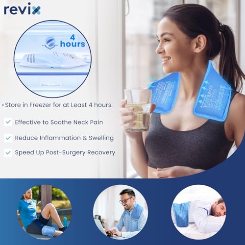 REVIX Neck Ice Pack Wrap – Reusable Hot Cold Gel Pack for Neck and Shoulder, Large Flexible Design with Soft Plush Lining,...