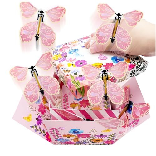 Butterfly Surprise Explosion Gift Box,Floral Printed Exploding Fantasy Box Pink DIY Creative Flying Butterfly Gift Package...
