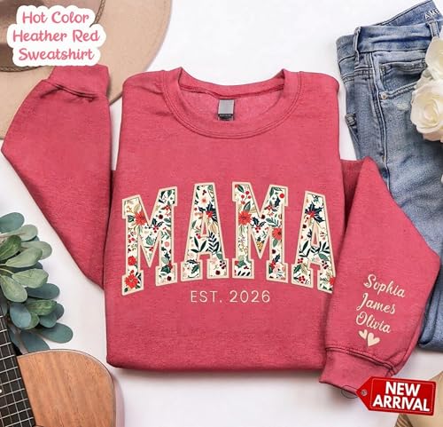 Custom Embroidered Grandma Floral Shirt with Names on Sleeve, Personalized Grandma Gift, Floral Grandma Crewneck Sweatshirt
