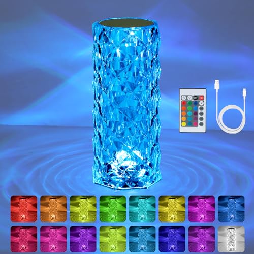 VoMii Crystal Lamp Touch, RGB 16 Colors Changing Night Light with Remote, Crystal Table Lamp Bedside Lamp, Rose Wave Diamo...