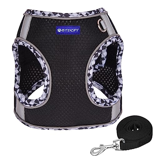 BTDCFY Step-in Mesh Dog Harness and Leash Set, Breathable Air Mesh, Reflective, Escape Proof, No Choke, Lightweight, Blac...