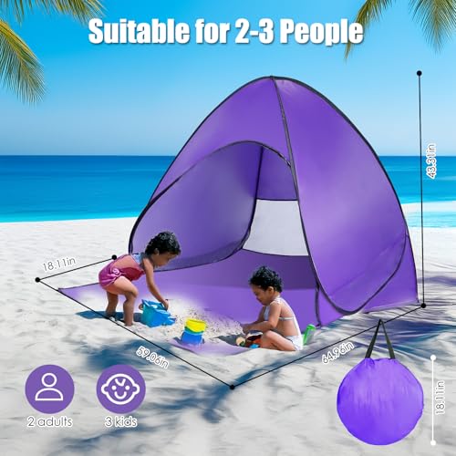 Pop Up Beach Tent, Sun Shelter for 2-3 Person, Sun Shelter with UPF 50+ & Lightweight, Portable Beach Tent Easy Pop Up for...