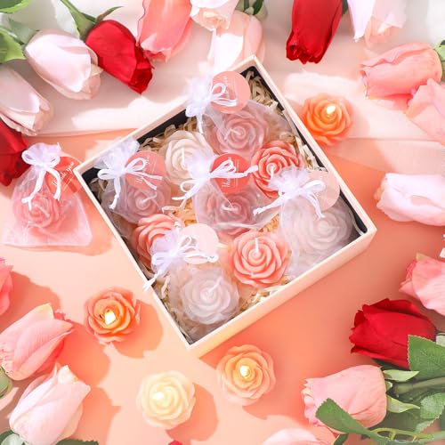 Treela 50 Set Flower Candles Wedding Favor for Guests Mini Pink Champagne Rose Shaped Tealight Candles for Return Gift Wed...