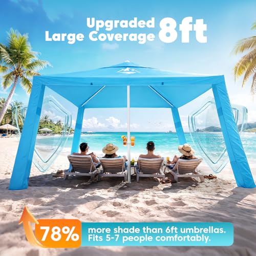 Purebox Beach Tent Shade Canopy - 8 * 8FT UPF50+ Beach Umbrella Sun Shelter 3Min Setup for 8 Person Cabana Tent with Sand ...