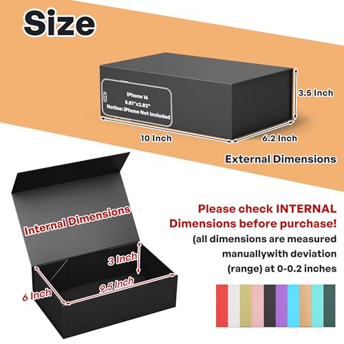 RYDDOY 5 Pack Black Gift Box, 9.5x6x3'' Gift boxes for Presents with Lids Magnetic Closure Rectangle Collapsible for Groom...