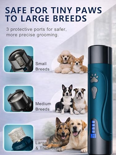 YABIFE Super Quiet Dog Nail Grinder & Clippers Kit with 2 LED Lights, 3 Speeds Up to 12,000 RPM, Lower Than 30dB Electric ...