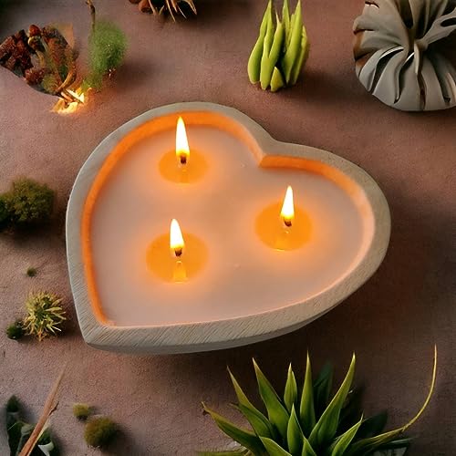 BestySuperStore 6” Heart Shaped Wooden Bowl Lavender Scented Soy Wax Candle - 3 Wicks 5 oz Decorative Dough Bowls Candles ...