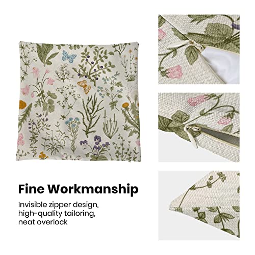 AEIOAE Spring Pillow Covers 20x20 Inch Set of 2,Sage Green Wild Flower Plant Throw Pillows Case,Seasonal Floral Outdoor De...