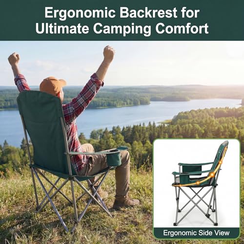 2 Pack Camping Chairs for Adults - Oversized Folding Lawn Chair with Angled Backrest,Heavy Duty 400lbs,Padded Camp Chairs ...