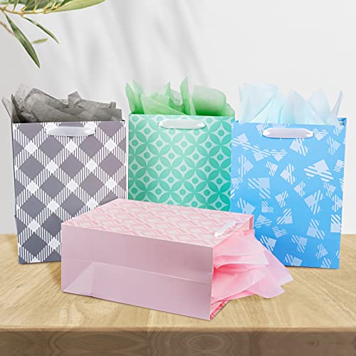 12 Pack Gift Bags Assorted Sizes and Designs, Gift Bags Bulk with Tissue Paper (5 Medium 8", 4 Large 11", 3 Extra Large 1...