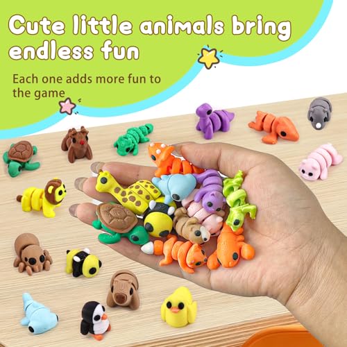 50 pcs Animal Figurines, 3D Printed Animal Figurines Set, Articulated, Party Favors, Pocket Fidget Toys Bulk, Goodie Bag S...