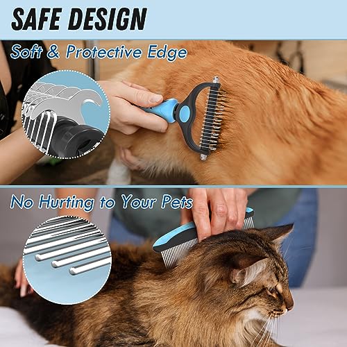 Docrok Pet Grooming Combo - Blue Deshedding Brush with Metal Comb for Detangling and Dematting Long, Matted Fur on Cats an...