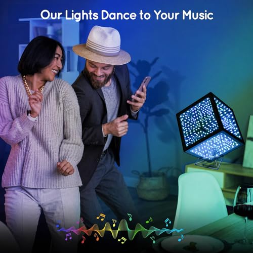 Heepulor Infinity Mirror Hyper Cube Table Lamp, Desk Art Night Light, Color-Changing Music-Sync APP-Controlled Ambient Lig...