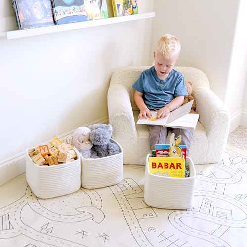 NaturalCozy Storage Cubes 9”x9”x7”Cotton Rope Woven Baskets for Organizing 3-Pack | 9 Inch Cube Storage Bin | Small Basket...