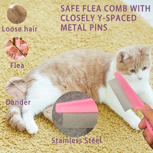 POSAPET Cat Grooming Brush Kit 6 Tools - Deshedding & Dematting for Long/Short Hair, Self-Cleaning Slicker Brush with 6-i...