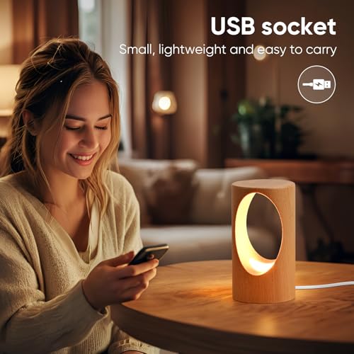 YIEONSHION LED Wooden Desk Lamp, Dimmable Bedside Night Light for Bedroom, Creative Home Décor Table Lamp, Warm Ambient Li...