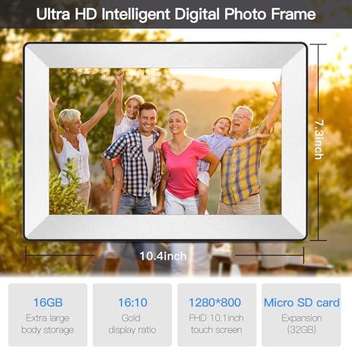 Frameo 10.1inch Digital Picture Frame WiFi Smart Digital Photo Frame 1280 * 800 IPS HD Touch Screen,16GB Memory Auto-Rotat...