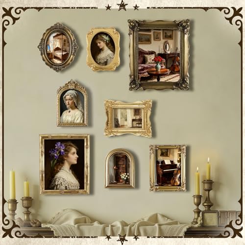 8 Pcs Picture Gold Vintage Gallery Wall Frame Set Antique Resin Picture Frame Collage Including 8x10, 5x7, 4x6 Baroque Vic...