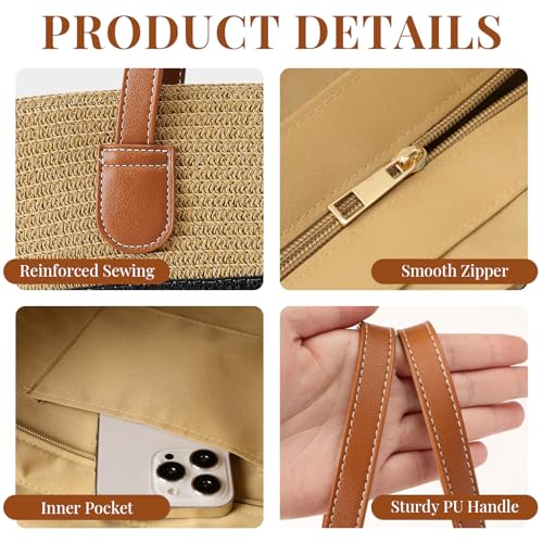 Beach Bags for Women, Summer Straw Beach Bag Straw Purse Shoulder Handbags Large Beach Tote for Summer Vacation