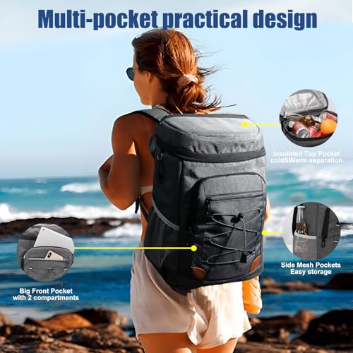 Backpack Cooler Insulated Leak Proof, Lightweight Soft Sided Cooler Backpack for Men Women, Waterproof Beach Cooler Bag Lu...