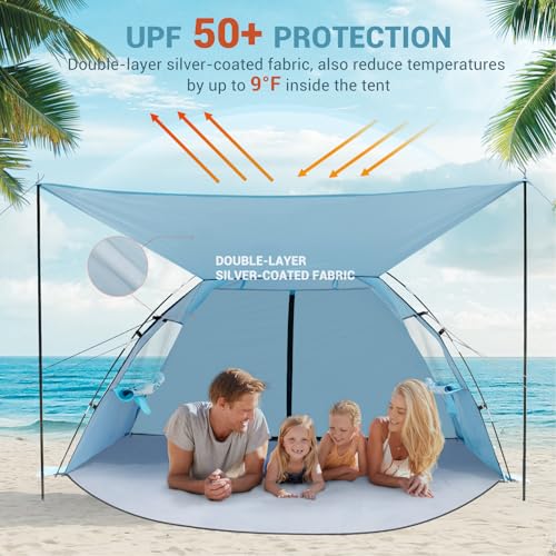 Elegear CumbreX™ Beach Tent Sun Shelter with Canopy, 4-5 Person Pop Up Beach Tent, Easy Setup UPF 50+ UV Protection Portab...