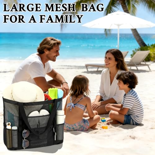 GYEUKHAM Mesh Beach Bag - Large Beach Tote Bag with Multiple Pockets for Family Beach Bag for Toys & Vacation Essentials