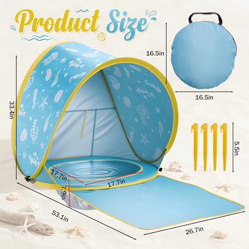 3-in-1 Baby Beach Tent, Pop-Up Baby Pool Tent with UPF 50+ Sun Protection, Portable Sun Shelter for Infants and Toddlers O...