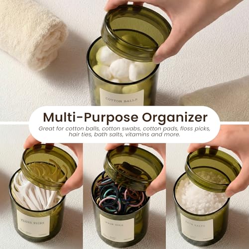 Maisonovo Glass Bathroom Containers with Lids (Airtight) - Qtip Holder - Apothecary Jars for Cotton Rounds, Swabs, Balls, ...