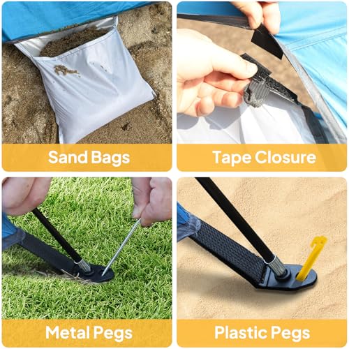 Chihee Beach Tent Camping Sun Shelter for 2-3 Person with UV Protection Silver-Coated Fabric Breathable Mesh Extra Sandbag...